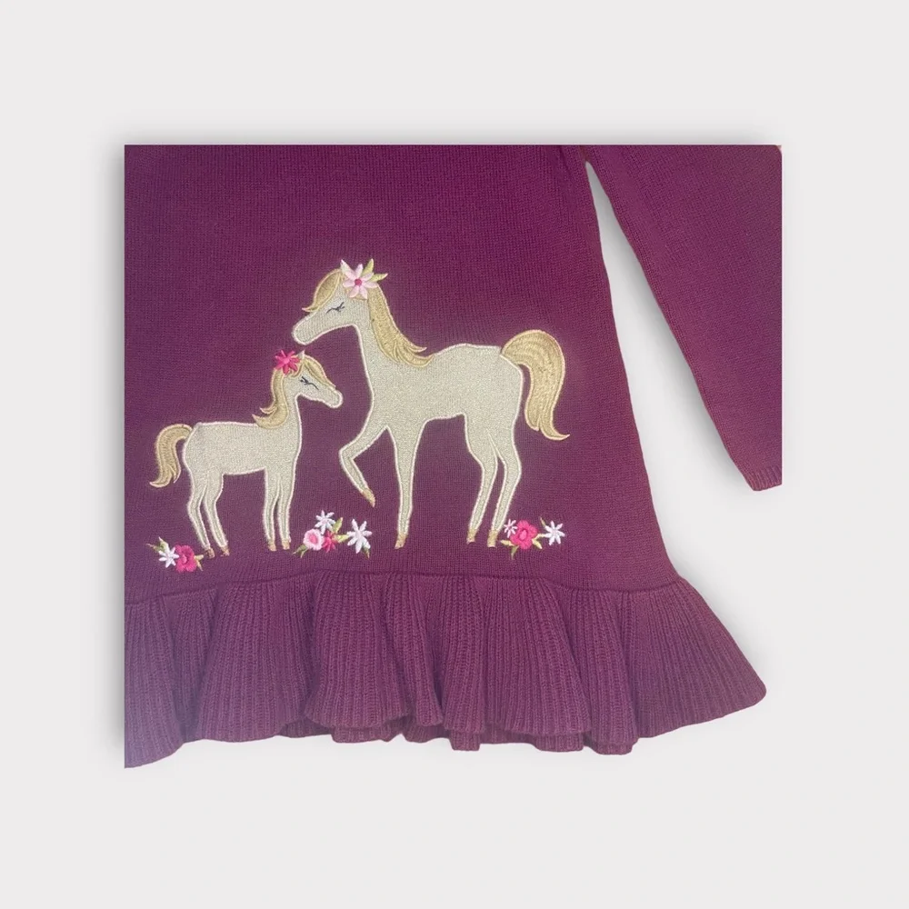 Gymboree 2016 Burgundy Horse Applique Sweater Dress